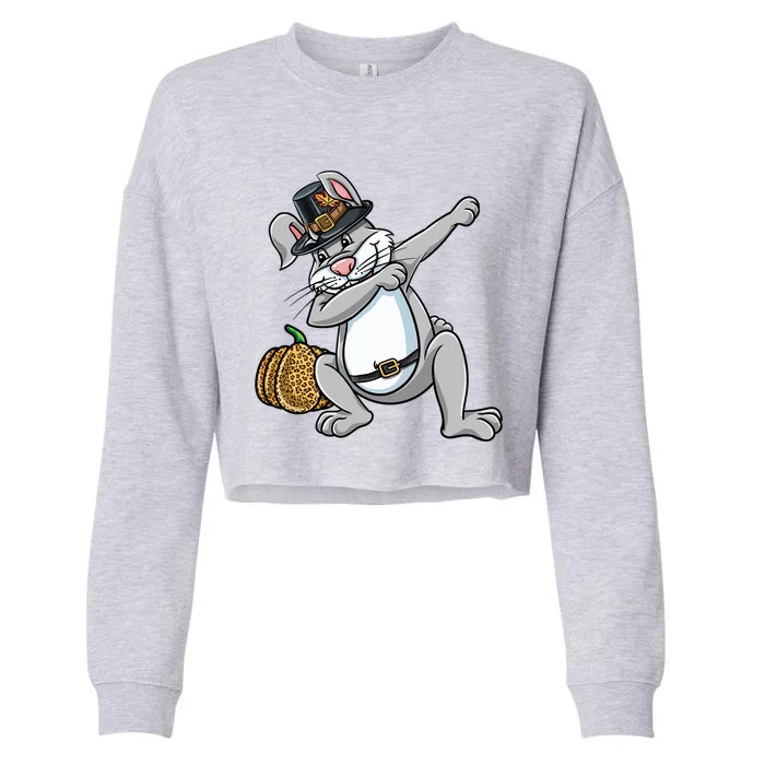 Dabbing Pilgrim Bunny Thanksgiving Gift Cropped Pullover Crew