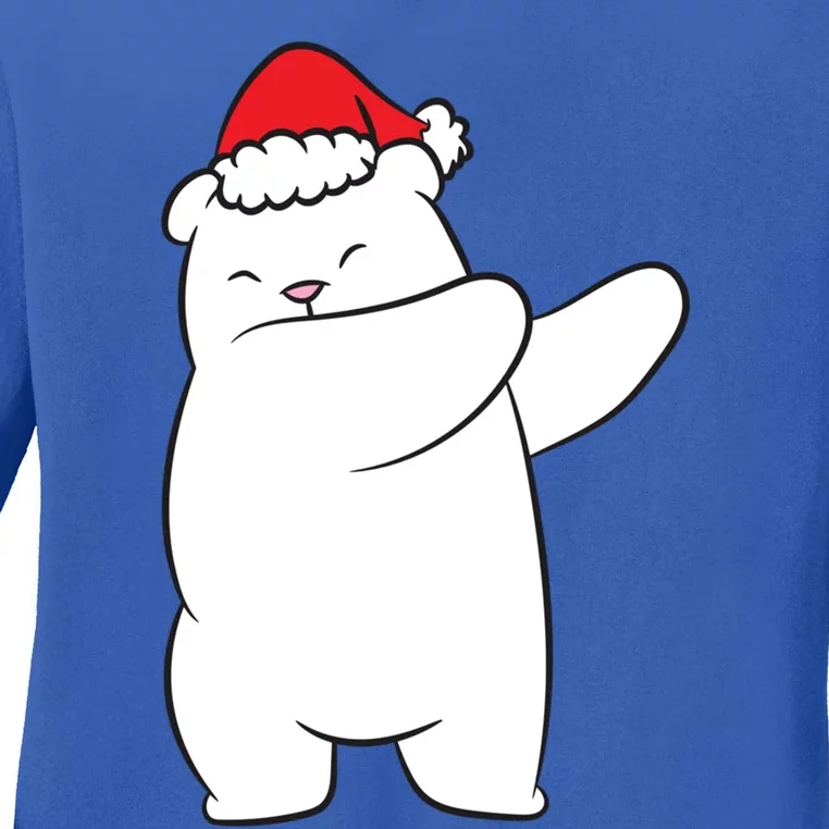 Dabbing Polar Bear Santa Hat Christmas Hat Polar Bear Gift Ladies Long Sleeve Shirt