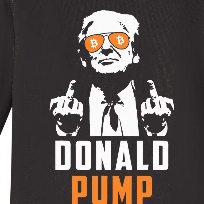 Donald Pump Bitcoin Funny Trump 2024 Crypto American Flag Baby Long Sleeve Bodysuit