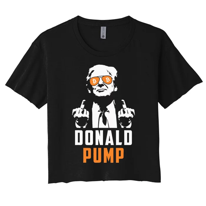 Donald Pump Bitcoin Funny Trump 2024 Crypto American Flag Women's Crop Top Tee