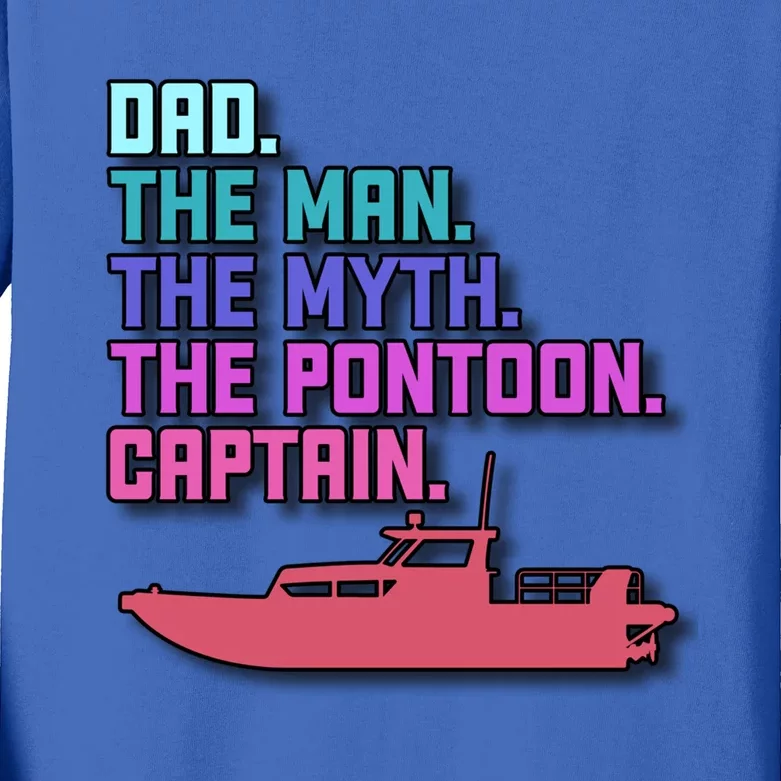 Dad Pontoon Boat Captain Funny Boating Daddy Fathers Day Gift Kids Long Sleeve Shirt