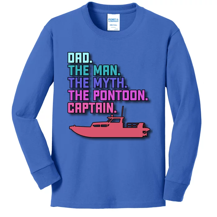 Dad Pontoon Boat Captain Funny Boating Daddy Fathers Day Gift Kids Long Sleeve Shirt