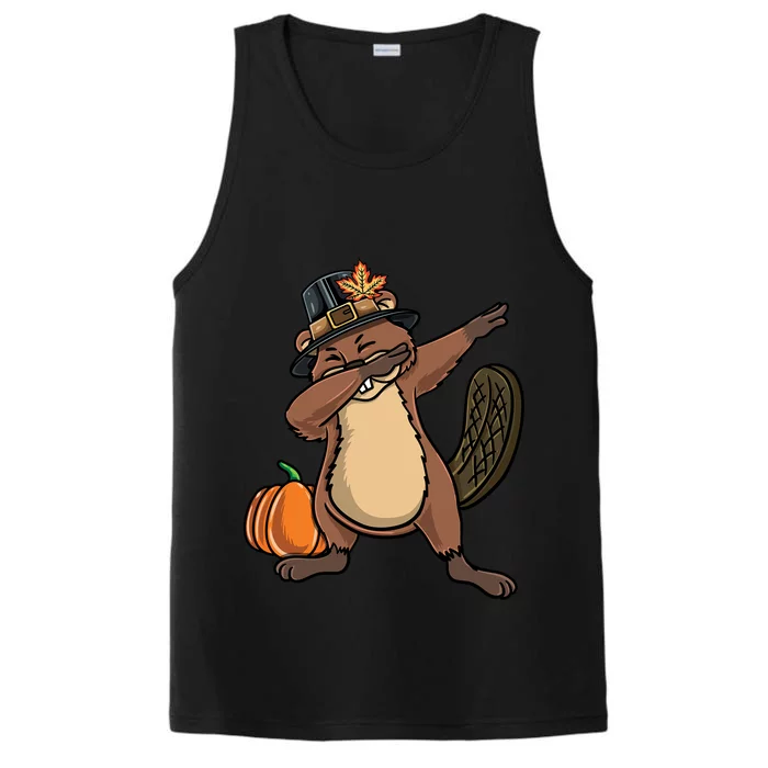 Dabbing Pilgrim Beaver Thanksgiving Meaningful Gift Performance Tank