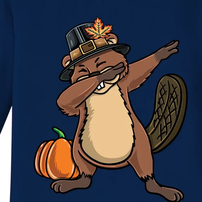 Dabbing Pilgrim Beaver Thanksgiving Meaningful Gift Baby Long Sleeve Bodysuit