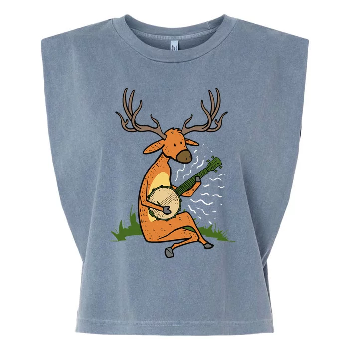 Deer Playing Banjo Gift Garment-Dyed Women's Muscle Tee