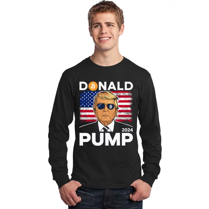 Donald Pump Bitcoin Funny Trump 2024 Crypto Tall Long Sleeve T-Shirt