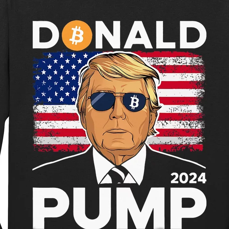 Donald Pump Bitcoin Funny Trump 2024 Crypto Tall Long Sleeve T-Shirt