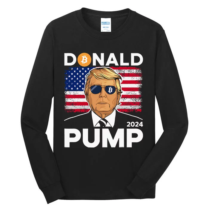 Donald Pump Bitcoin Funny Trump 2024 Crypto Tall Long Sleeve T-Shirt