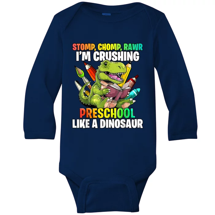 Dinosaur Preschool Back To School First Day Of School Boy Baby Long Sleeve Bodysuit