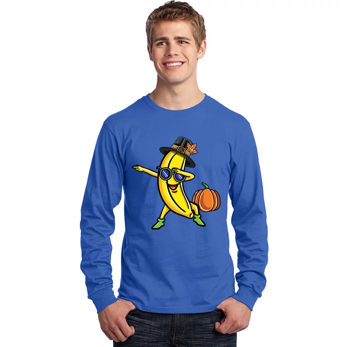 Dabbing Pilgrim Banana Thanksgiving Cute Gift Long Sleeve Shirt