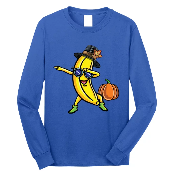 Dabbing Pilgrim Banana Thanksgiving Cute Gift Long Sleeve Shirt