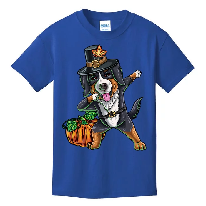 Dabbing Pilgrim Bernese Mountain Dog Thanksgiving Gift Kids T-Shirt