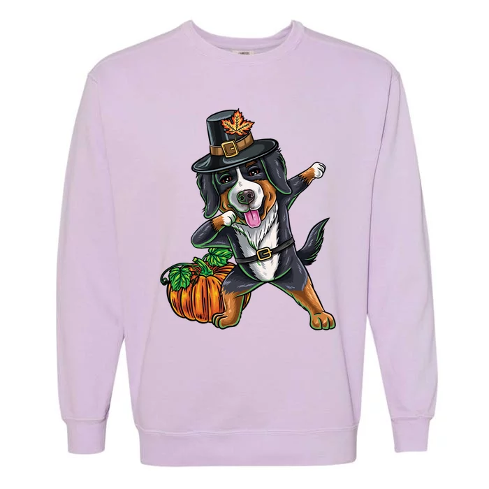 Dabbing Pilgrim Bernese Mountain Dog Thanksgiving Gift Garment-Dyed Sweatshirt