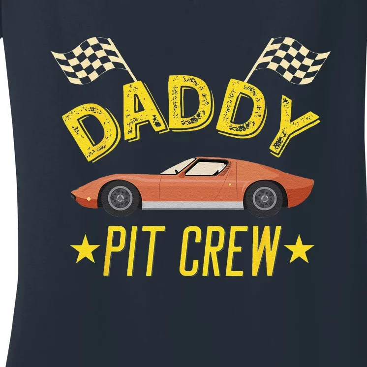 Daddy Pit Crew Race Car Birthday Party Racing Family Crew Women's V-Neck T-Shirt