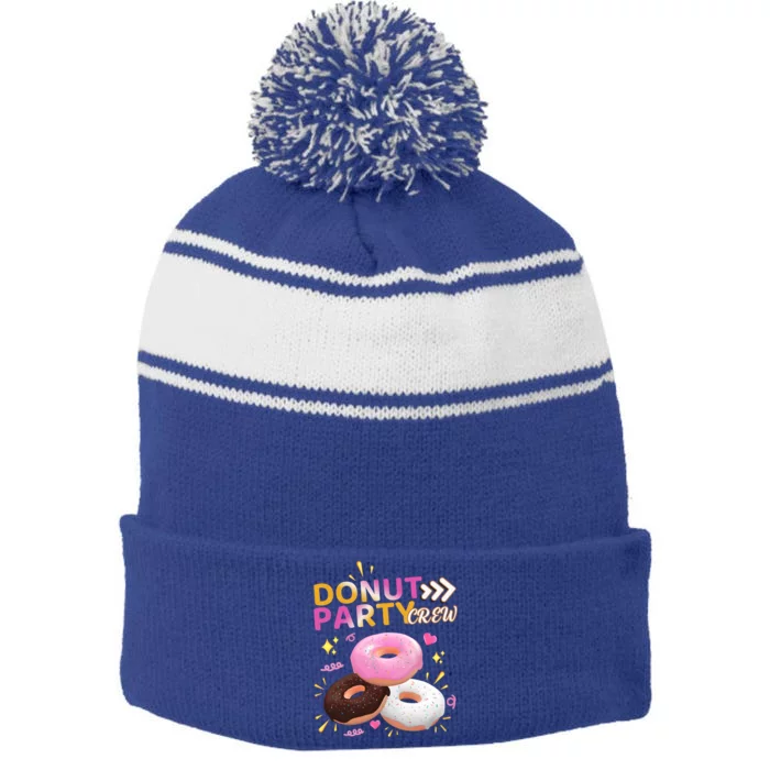 Donut Party Crew Family Matching Friends Donut Lover Funny Gift Stripe Pom Pom Beanie