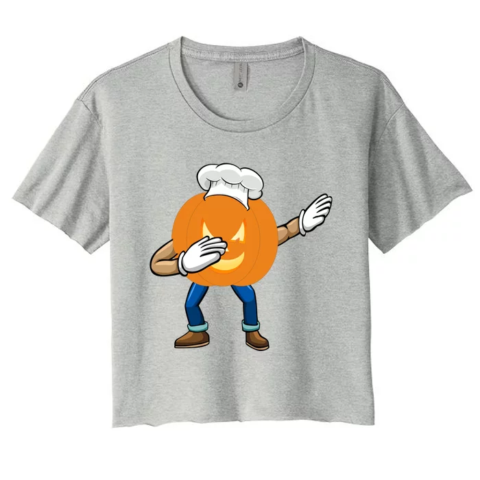 Dabbing Pumpkin Chef Gift Funny Halloween Chef Cool Gift Women's Crop Top Tee