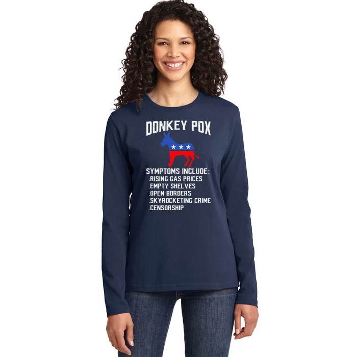 Donkey Pox Conservative Republican Anti Biden Donkeypox Ladies Long Sleeve Shirt