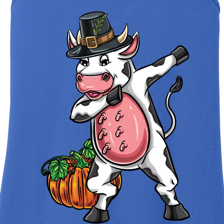 Dabbing Pilgrim Cow Thanksgiving Cute Gift Ladies Essential Tank