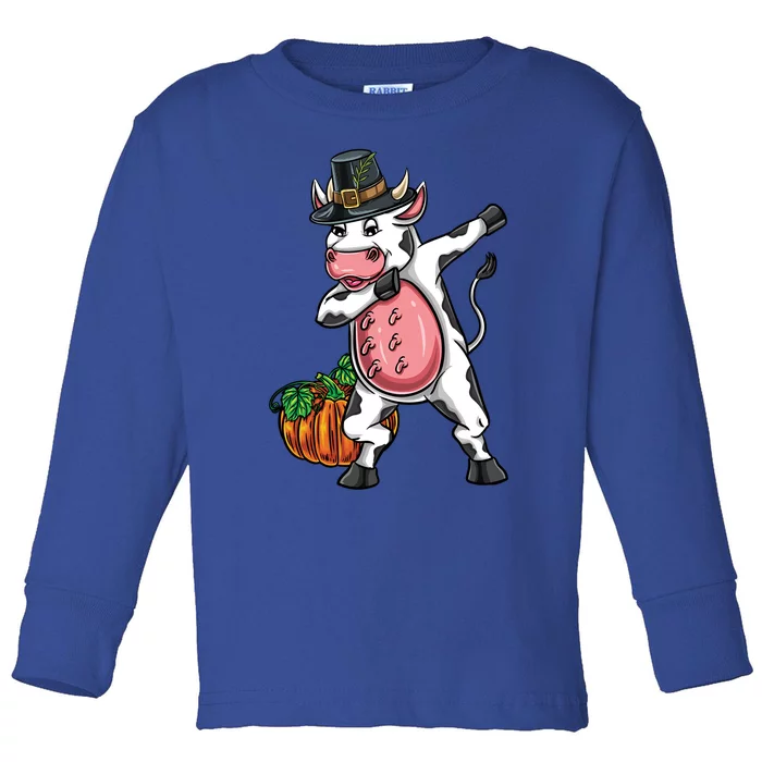 Dabbing Pilgrim Cow Thanksgiving Cute Gift Toddler Long Sleeve Shirt