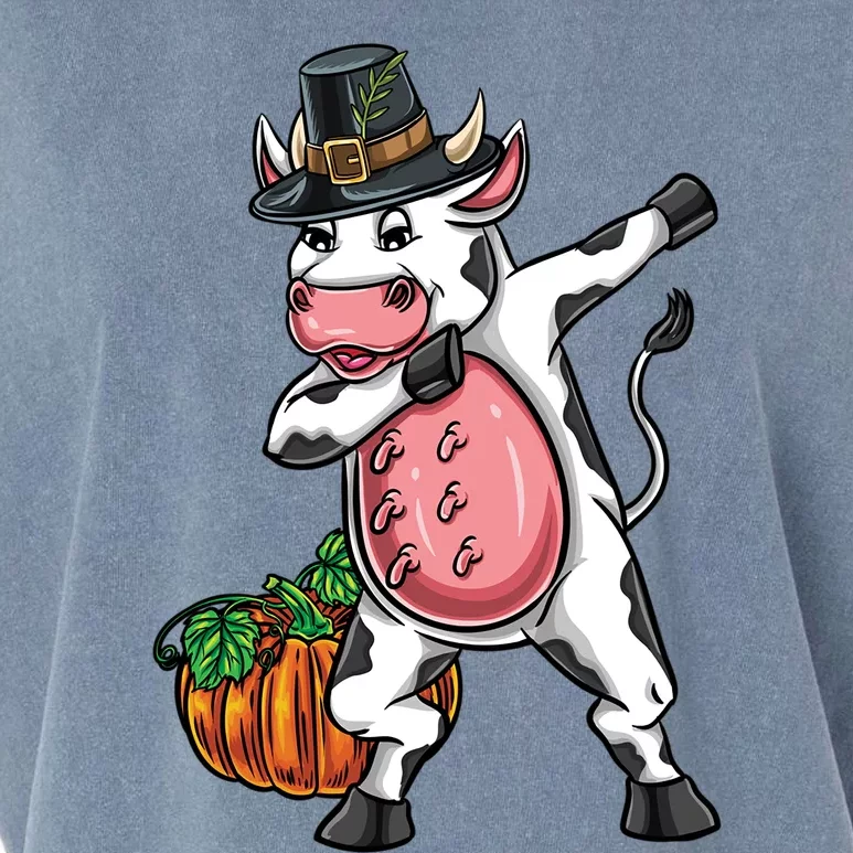 Dabbing Pilgrim Cow Thanksgiving Cute Gift Garment-Dyed Women's Muscle Tee