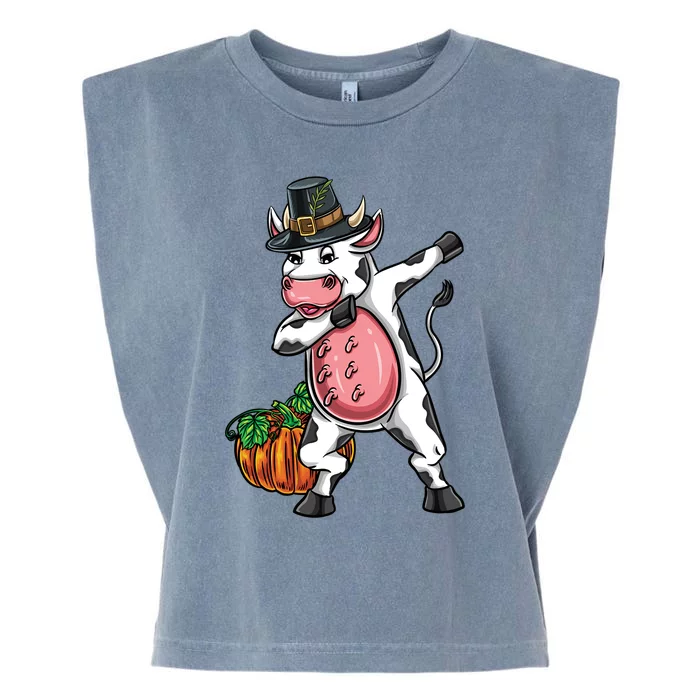 Dabbing Pilgrim Cow Thanksgiving Cute Gift Garment-Dyed Women's Muscle Tee