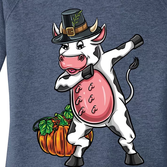 Dabbing Pilgrim Cow Thanksgiving Cute Gift Women's Perfect Tri Tunic Long Sleeve Shirt