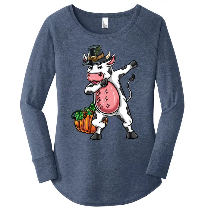 Dabbing Pilgrim Cow Thanksgiving Cute Gift Women's Perfect Tri Tunic Long Sleeve Shirt