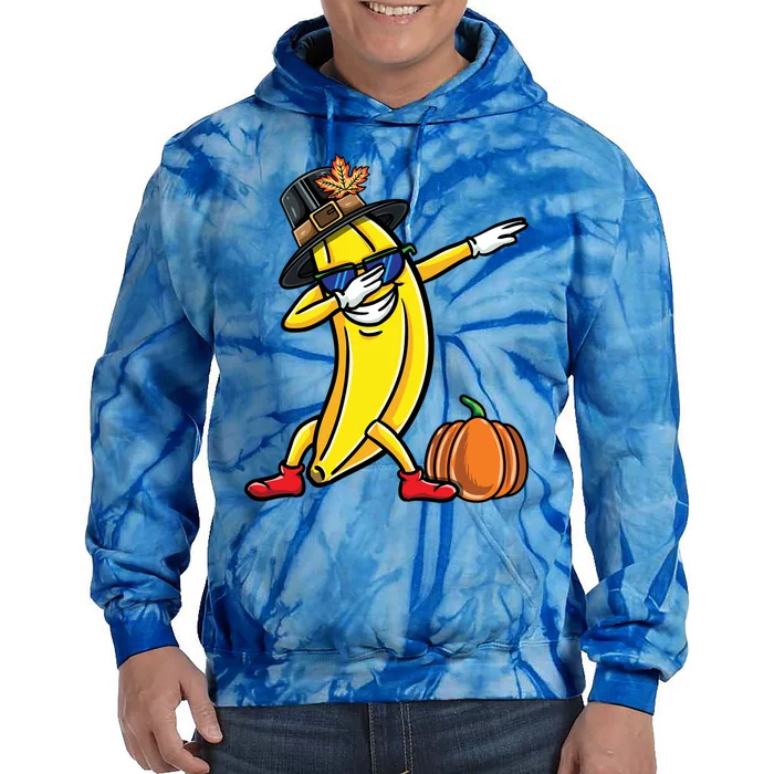 Dabbing Pilgrim Cool Banana Thanksgiving Gift Tie Dye Hoodie