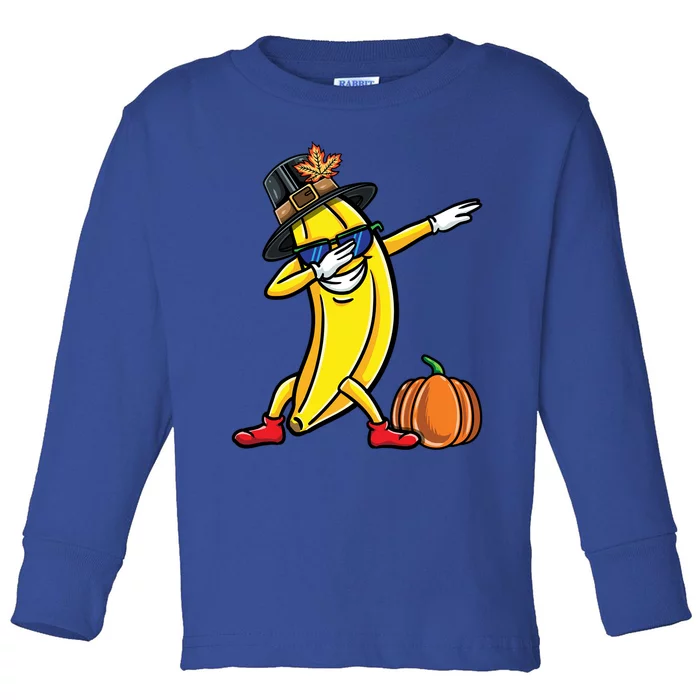 Dabbing Pilgrim Cool Banana Thanksgiving Gift Toddler Long Sleeve Shirt