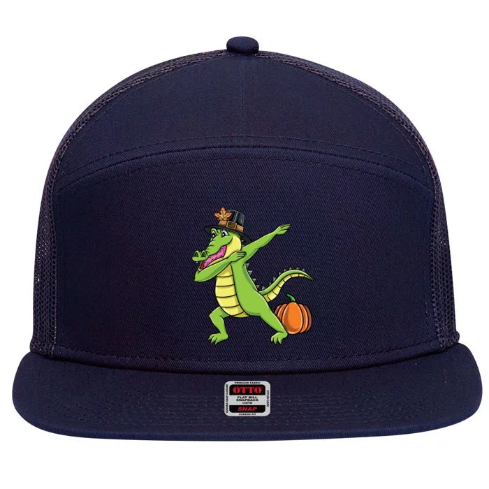 Dabbing Pilgrim Crocodile Thanksgiving Gift 7 Panel Mesh Trucker Snapback Hat