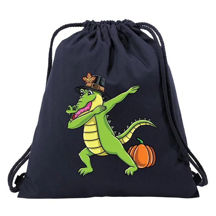 Dabbing Pilgrim Crocodile Thanksgiving Gift Drawstring Bag