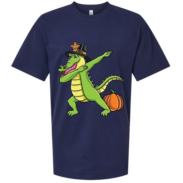 Dabbing Pilgrim Crocodile Thanksgiving Gift Sueded Cloud Jersey T-Shirt