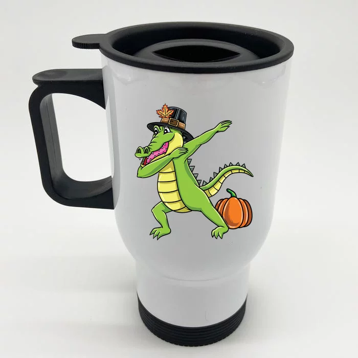 Dabbing Pilgrim Crocodile Thanksgiving Gift Front & Back Stainless Steel Travel Mug