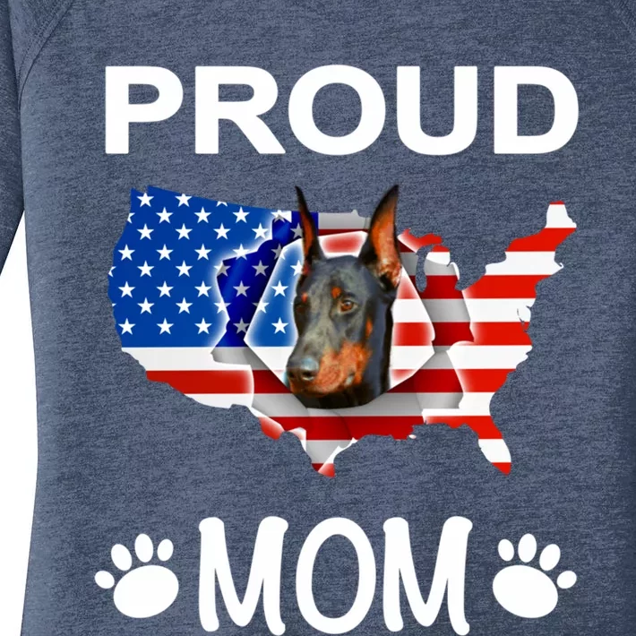 Dober Pinscher Dog Dober Proud Patriot Mom Cute Gift Women's Perfect Tri Tunic Long Sleeve Shirt