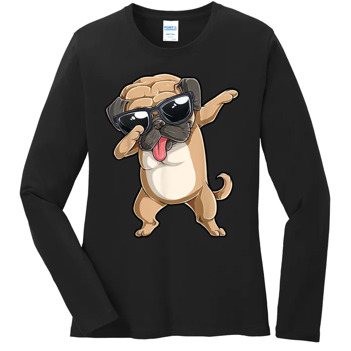 Dabbing Pug Dog Lover Kids Boys Girls Dab Dance Ladies Long Sleeve Shirt