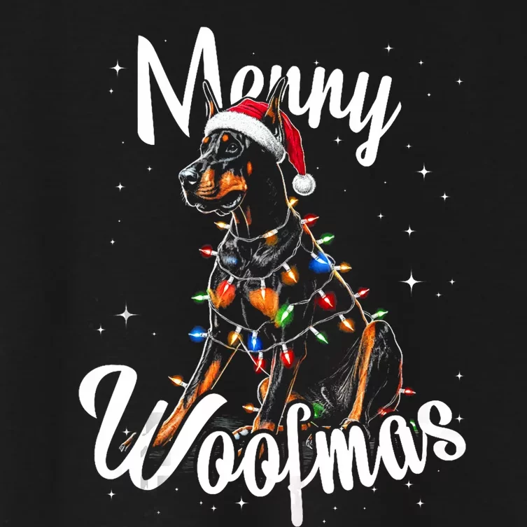 Doberman Pincher Dog Merry Woofmas Christmas Lights Tank Top Women's Crop Top Tee