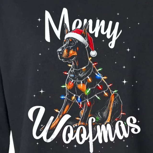 Doberman Pincher Dog Merry Woofmas Christmas Lights Tank Top Cropped Pullover Crew