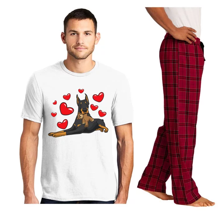 Doberman Pinscher Dog With Stuffed Animal Pajama Set