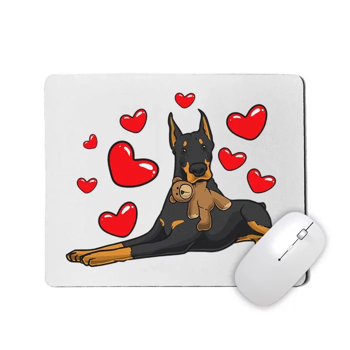 Doberman Pinscher Dog With Stuffed Animal Mousepad