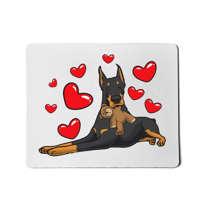 Doberman Pinscher Dog With Stuffed Animal Mousepad