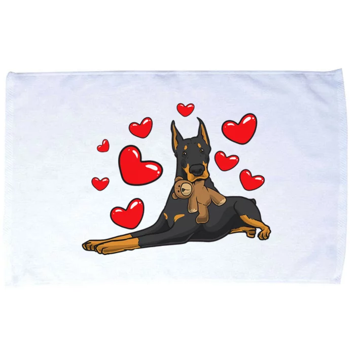 Doberman Pinscher Dog With Stuffed Animal Microfiber Hand Towel