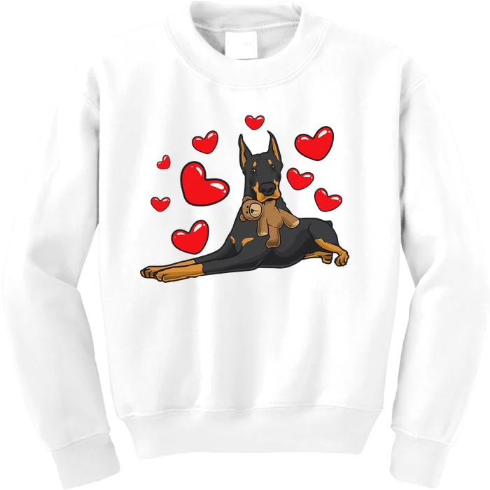 Doberman Pinscher Dog With Stuffed Animal Kids Sweatshirt