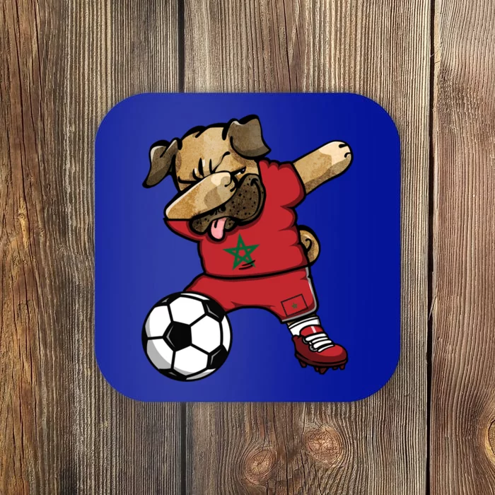 Dabbing Pug Dog Morocco Soccer Fans Jersey Moroccan Football Cool Gift Coaster