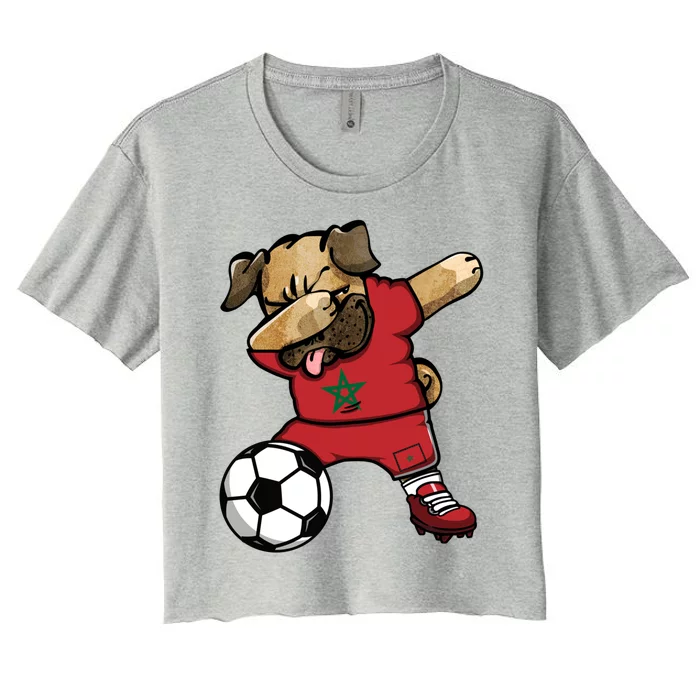 Dabbing Pug Dog Morocco Soccer Fans Jersey Moroccan Football Cool Gift Women's Crop Top Tee