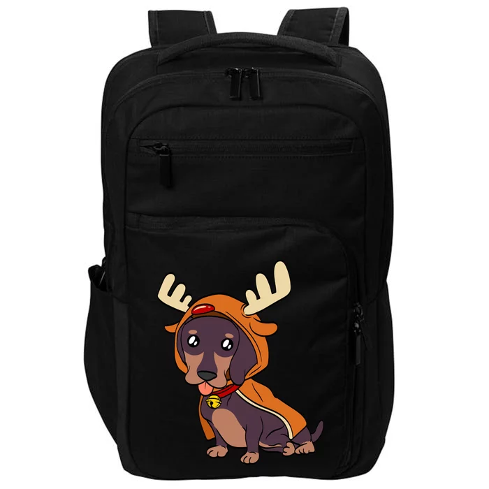 Dachshund Puppy Dressed As Reindeer Dogs Xmas Gift Impact Tech Backpack