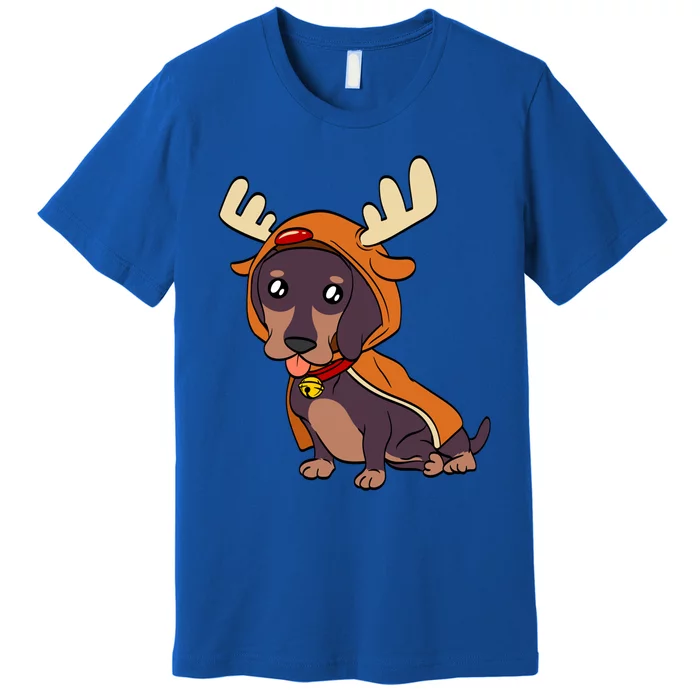 Dachshund Puppy Dressed As Reindeer Dogs Xmas Gift Premium T-Shirt