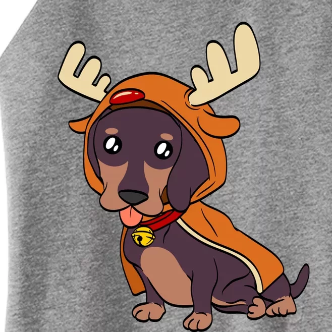 Dachshund Puppy Dressed As Reindeer Dogs Xmas Gift Women’s Perfect Tri Rocker Tank