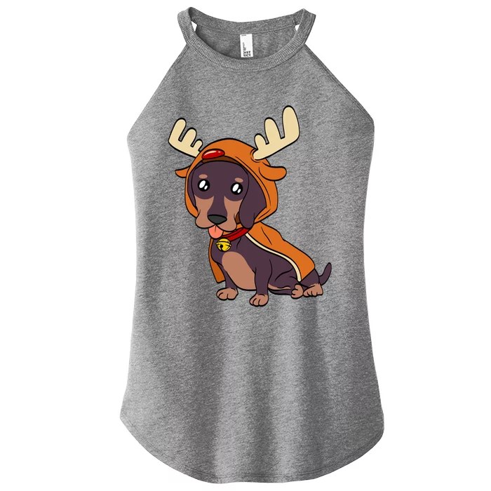 Dachshund Puppy Dressed As Reindeer Dogs Xmas Gift Women’s Perfect Tri Rocker Tank