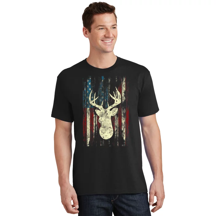 Distressed Patriotic Deer Hunting American flag T-Shirt