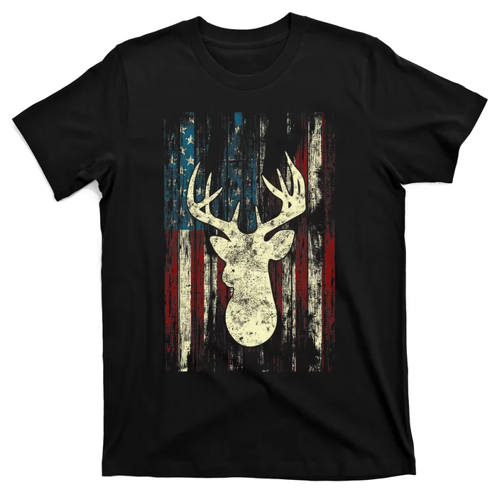 Distressed Patriotic Deer Hunting American flag T-Shirt